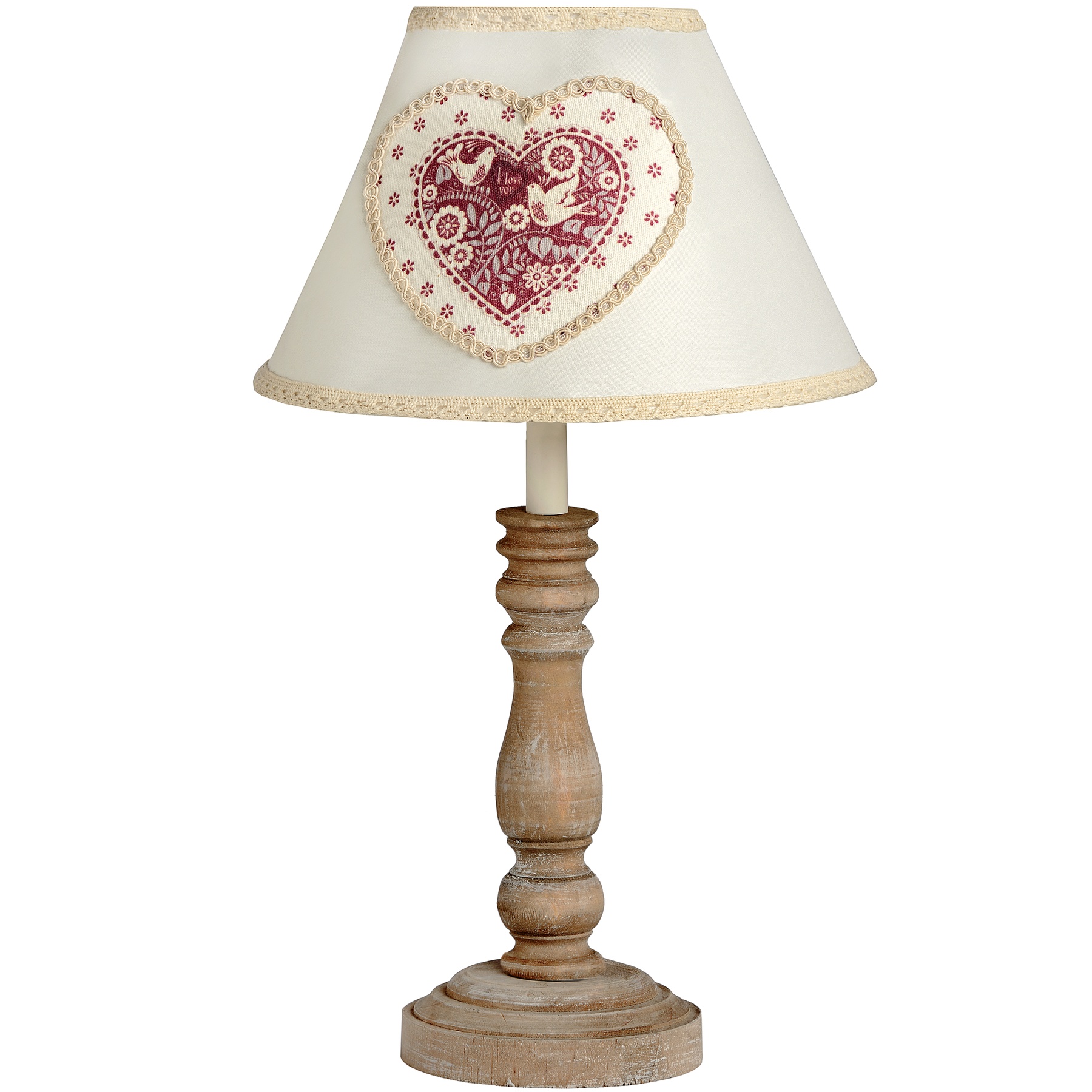 Small Wooden Lamp With Heart Fabric Shade