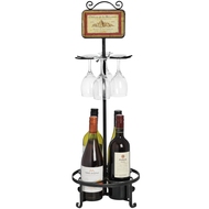  Brushed  Silver  Wine  Bottle  And  Glass  Holder