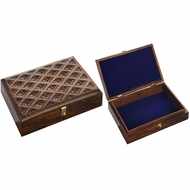 Manipuri Flower Design Solid Brass Inlaid Carved Oak Box Manipuri Flower Design Solid Brass Inlaid Carved Oak Box