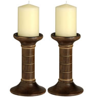 PAIR OF WOODEN CANDLE HOLDERS
