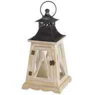 WOODEN LANTERN WITH METAL TOP