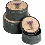  Set  Of  Three  Lavender  Pattern  Tin  Round  Boxes