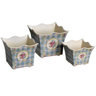  Set  Of  3  Vintage  Rose  Pattern  Planters