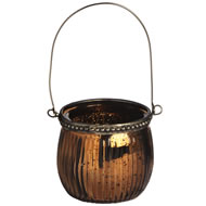 HANGING AMBER GLASS TEALIGHT HOLDER