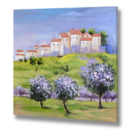  Handpainted  Village  On  A  Hill  Canvas