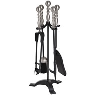  Silver  And  Black  Cast  Iron  Ball  Top  Companion  Set    Xx  Sale  X