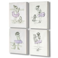SET 4 LITTLE GIRL AND HER TEDDY BEAR CANVAS