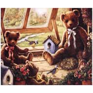 TEDDY BEARS WITH BIRDS CANVAS