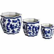  Set  Of  3  Oriental  Qing  Hua  Flowerpots