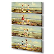 HANDPAINTED SET 4 CHILDREN ON BEACH CANVAS