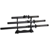  Hand  Forged  Set  Of  Three  Samurai  Swords  With  Stand  -  Straigh