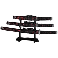  Set  Of  Three  Red  Samurai  Sword  Letter  Openers