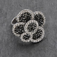 Med Antique Silver With White & Black Diamond Crystal Ring Med Antique Silver With White & Black Diamond Crystal Ring