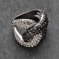 Medium Antique Silver Ring With Black & Clear Crystal Medium Antique Silver Ring With Black & Clear Crystal