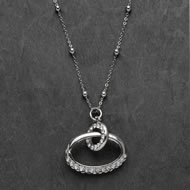  Short  Silver  Necklace  With  Clear  Crystal  Pendant