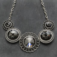  Short  Antique  Silver  Necklace  With  Black  Diamond  Crystal