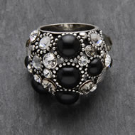 Med Antique Silver Ring W/ Black Stone,white & Black Crystal Med Antique Silver Ring W/ Black Stone,white & Black Crystal