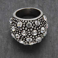 Antique Silver Medium Ring With Clear Crystal Antique Silver Medium Ring With Clear Crystal