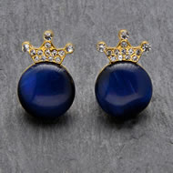  Gold  Earrings  With  Navy  Stone  &  Clear  Crystal