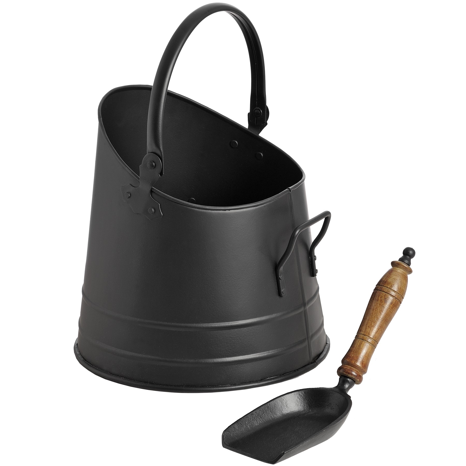 Black Coal Bucket with Teak Handle Shovel - Image 2