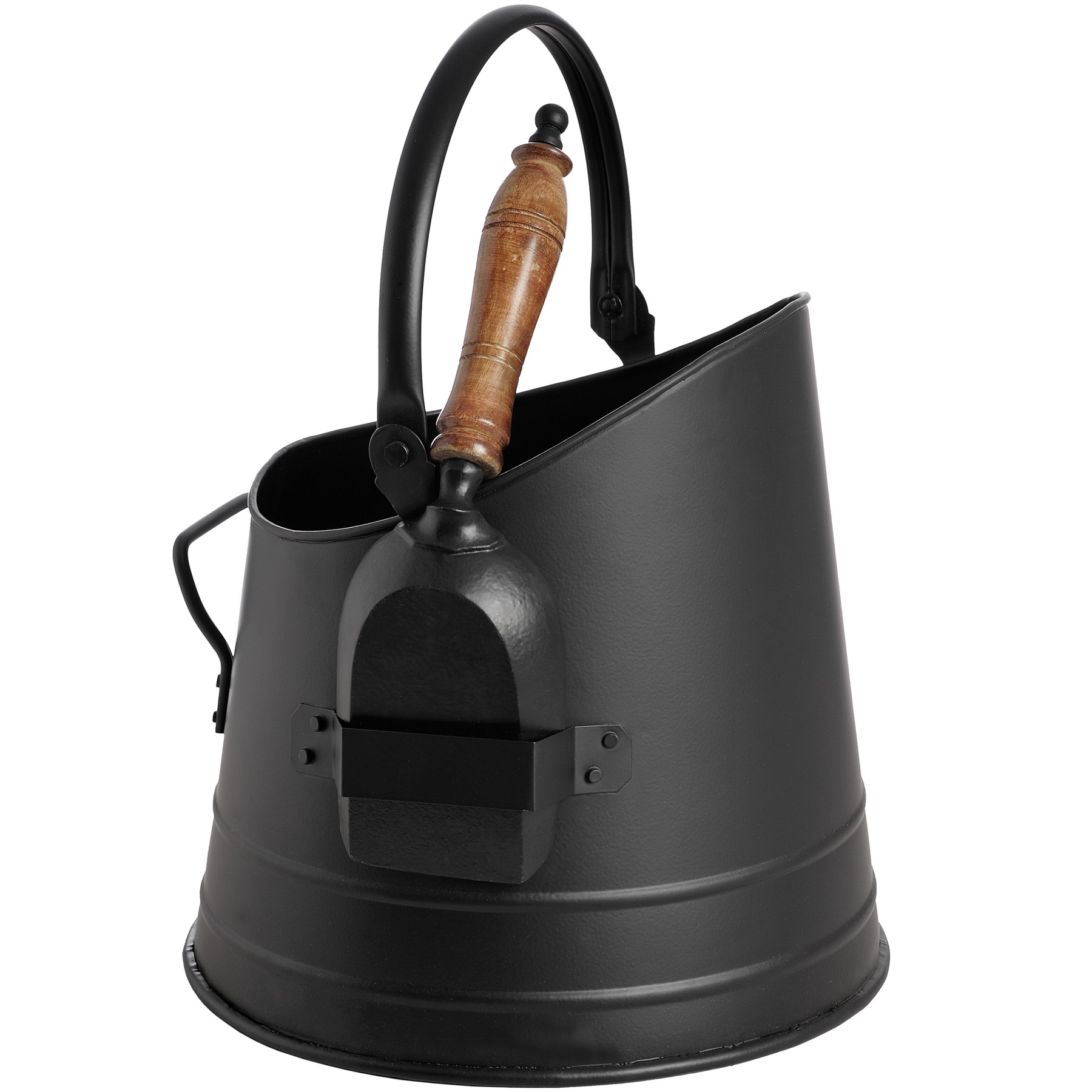 Black Coal Bucket with Teak Handle Shovel - Image 1