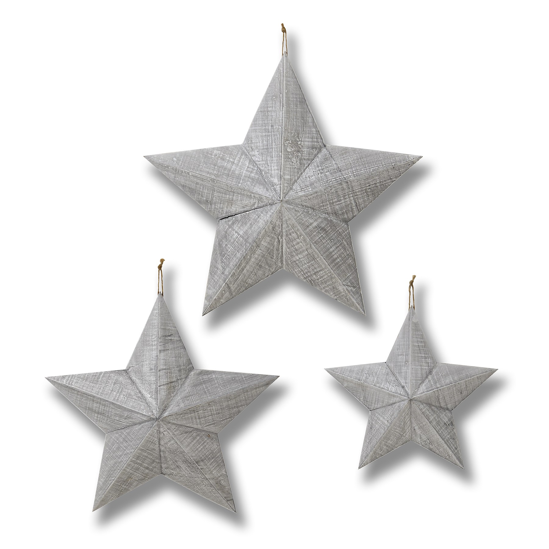 Set of Three Grey Wooden Stars - Image 1