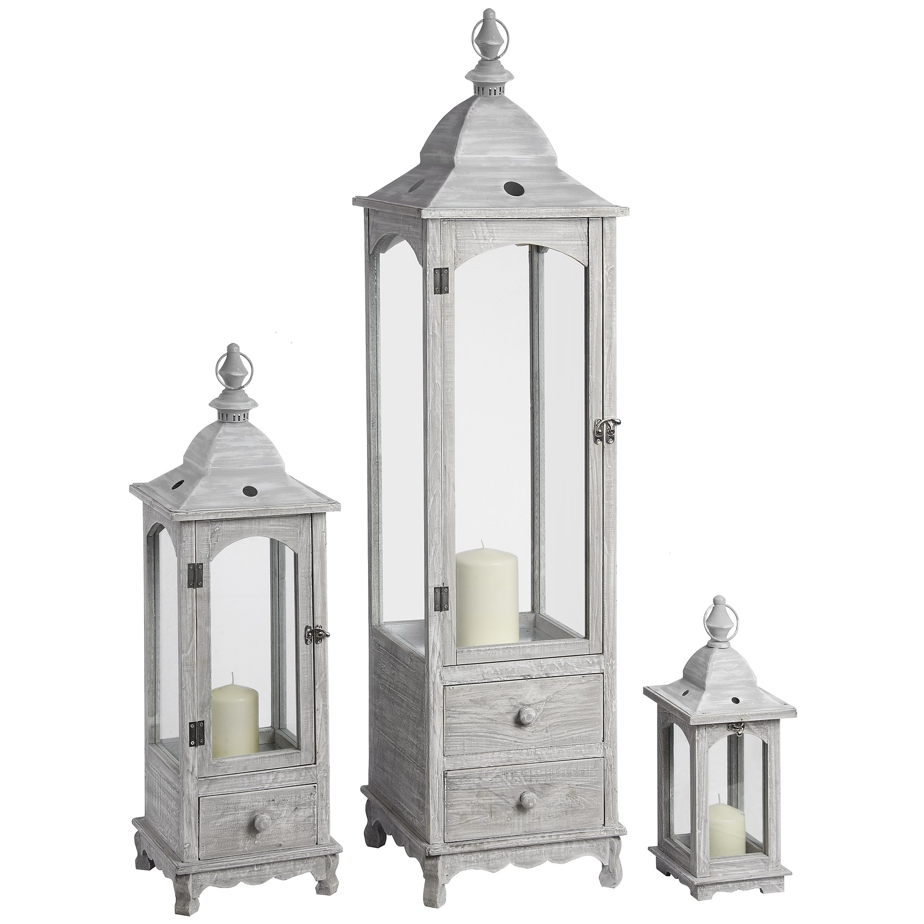 Set Of Three Standing Lanterns With Drawers From Hill Interiors