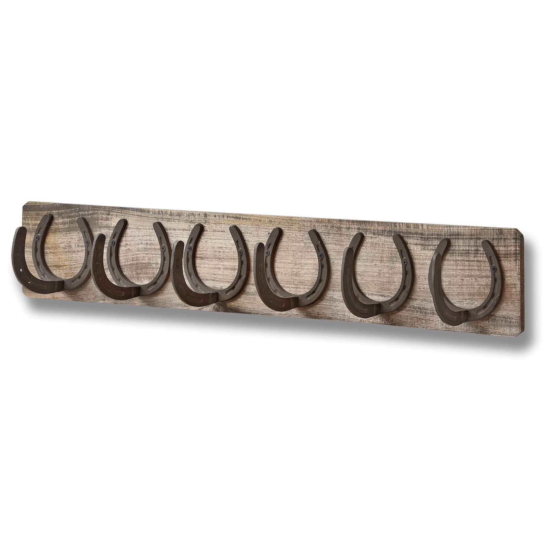 6 Horse Shoe Hooks On Dark Wood