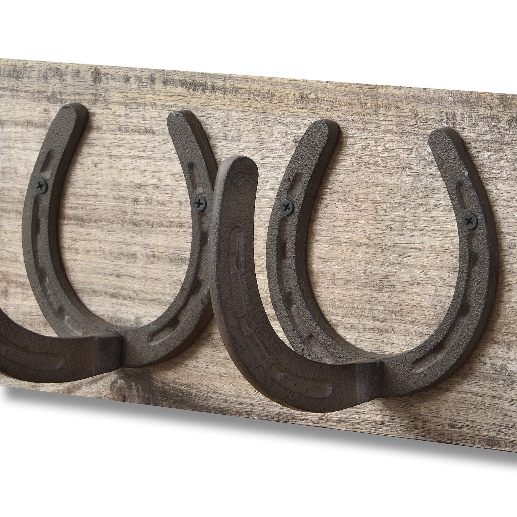 6 Horse Shoe Hooks On Dark Wood