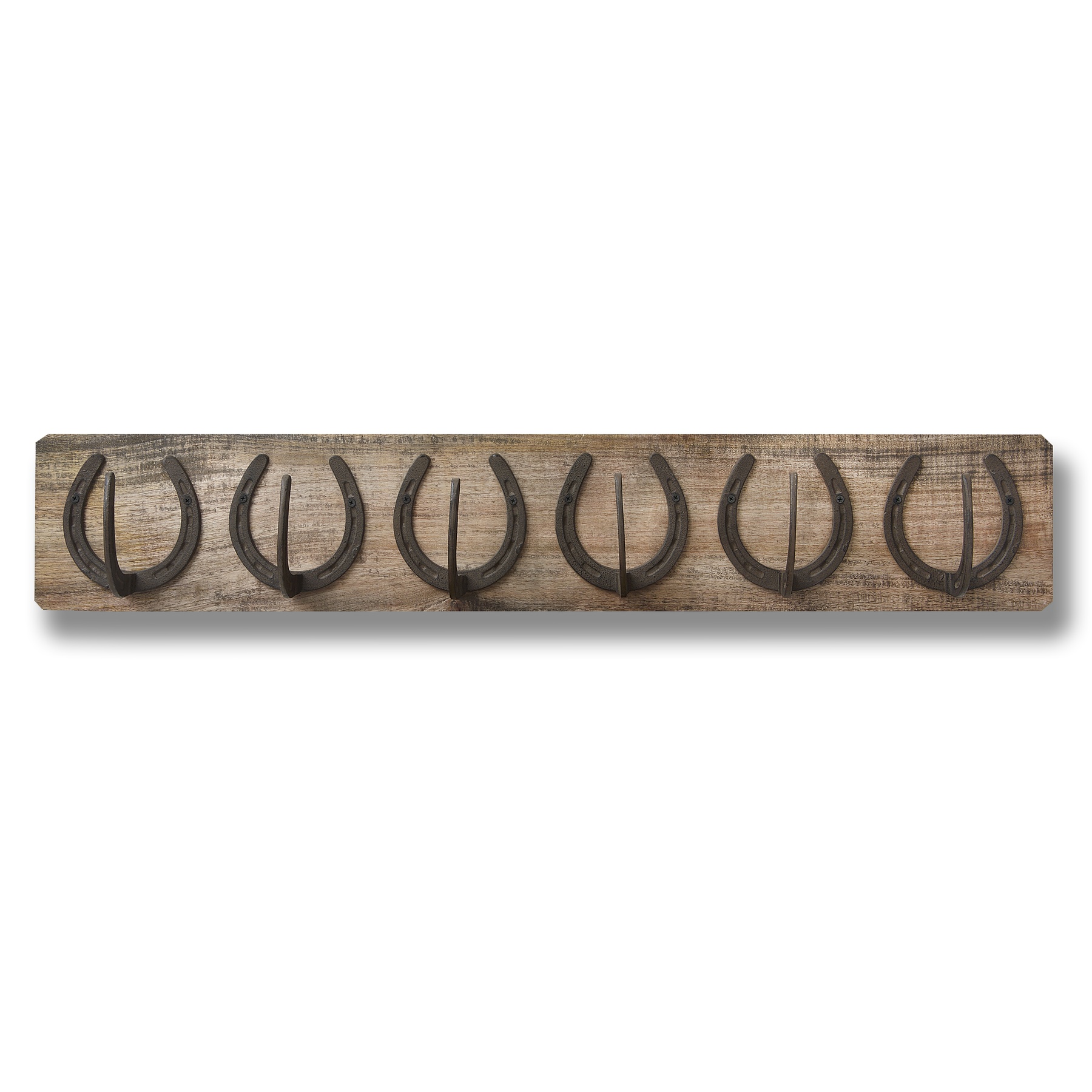 6 Horse Shoe Hooks On Dark Wood - Image 1