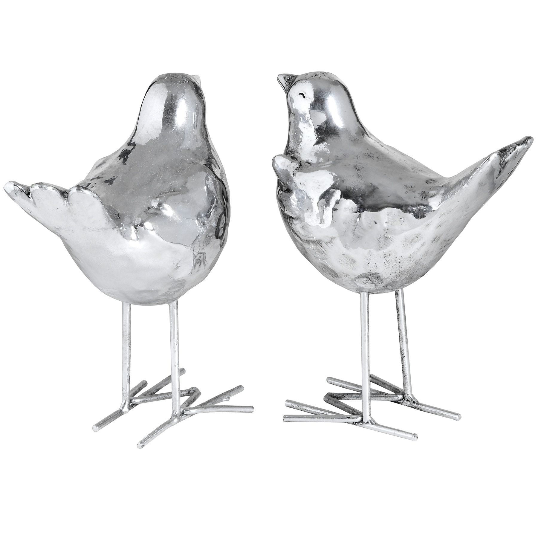 Set of Two Resin Birds in Silver Finish - Image 2