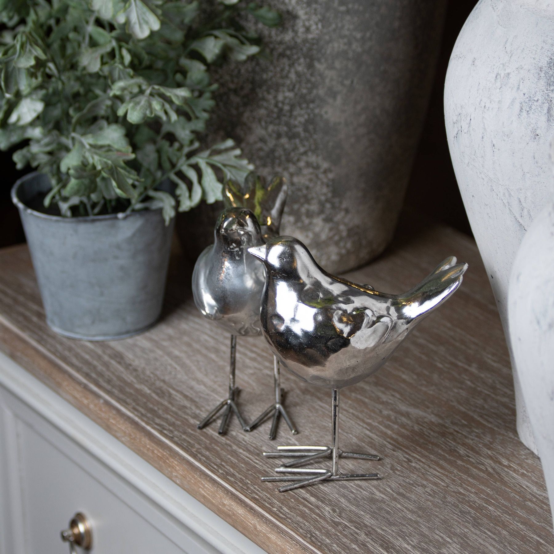 Set of Two Resin Birds in Silver Finish - Image 3