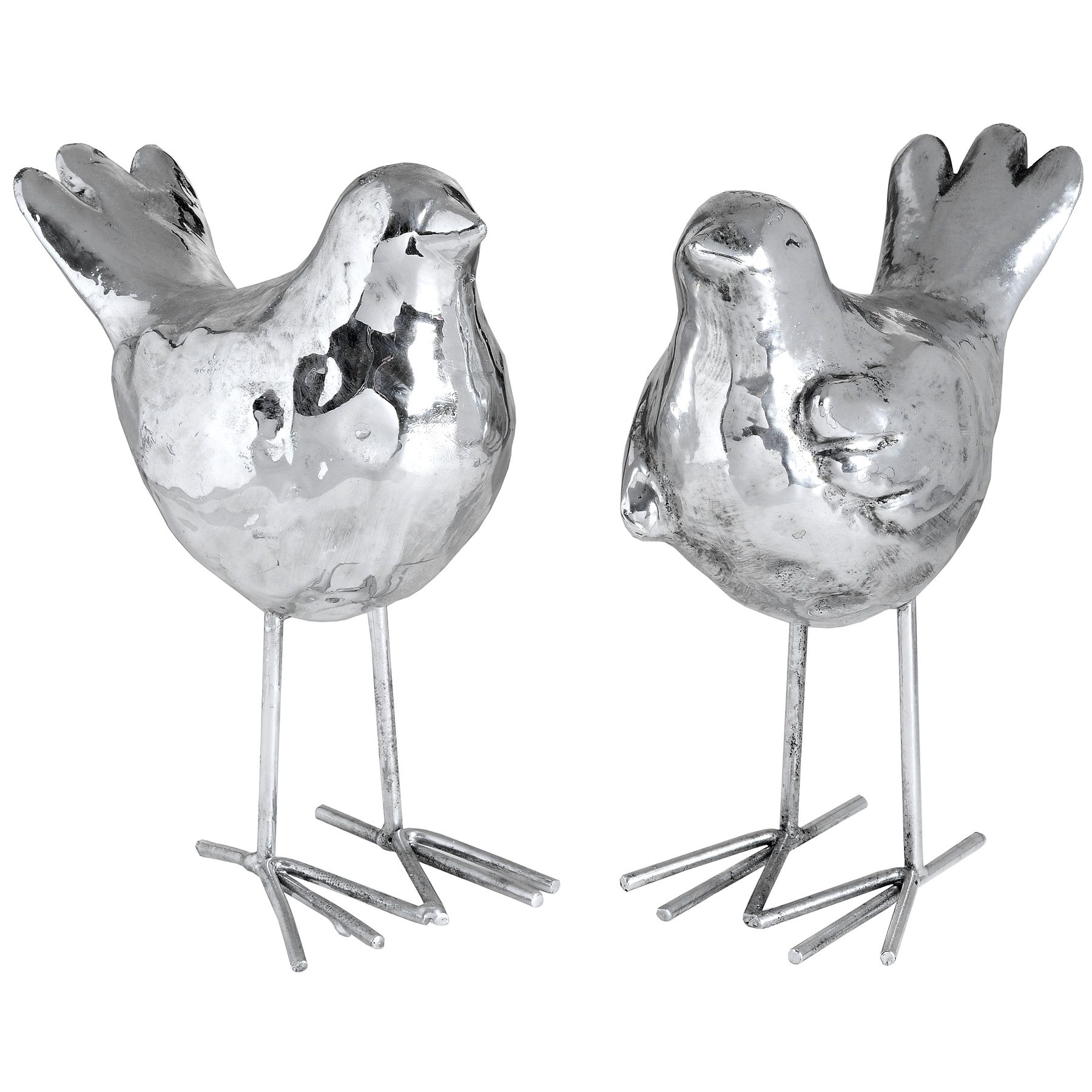 Set of Two Resin Birds in Silver Finish - Image 1
