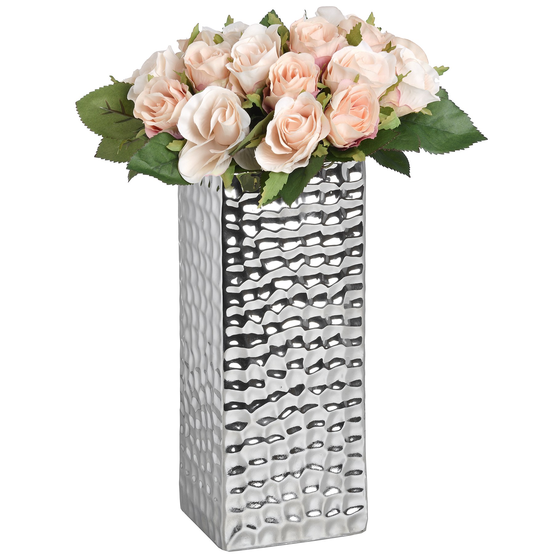 Square Silver Ceramic Dimple Effect Vase - Image 2
