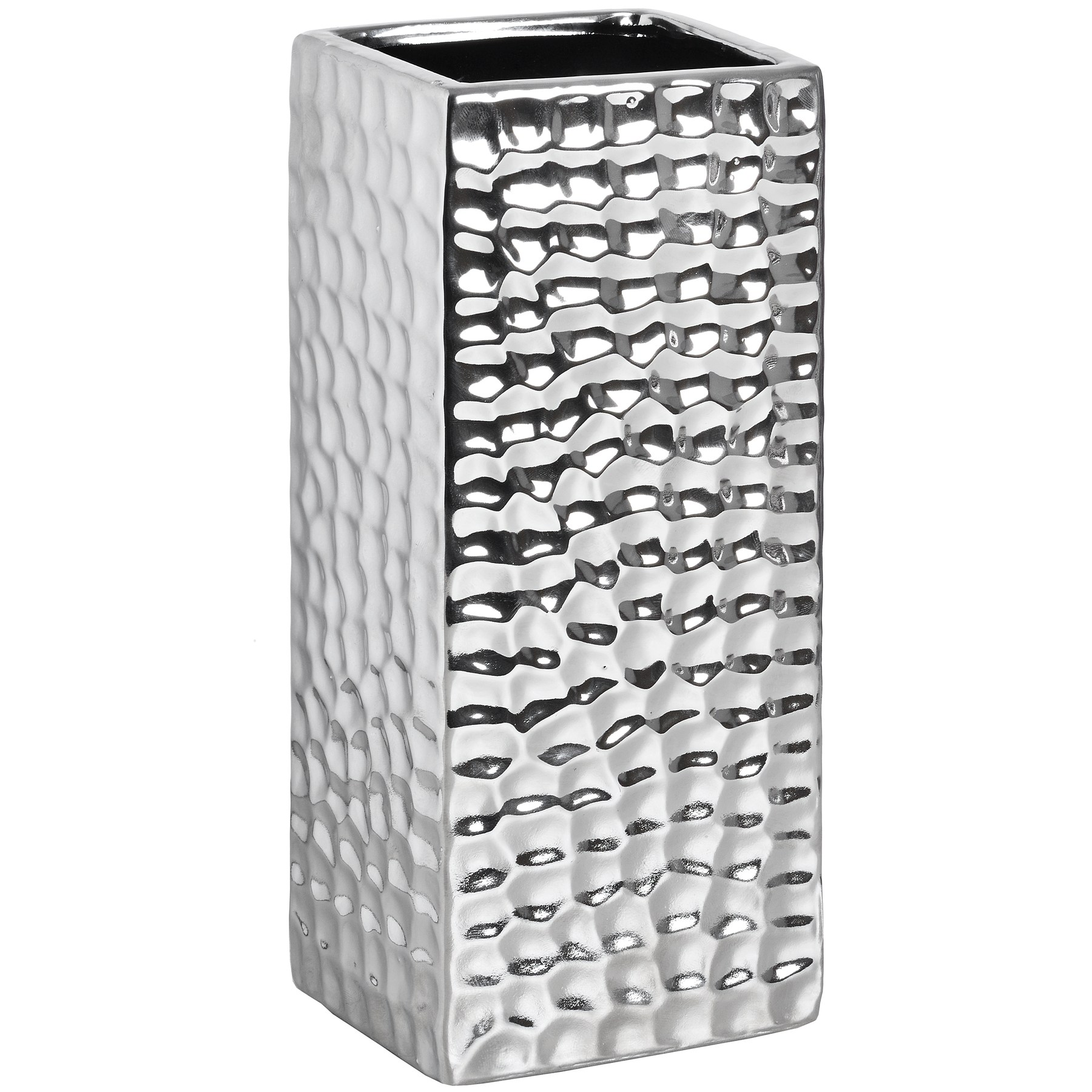 Square Silver Ceramic Dimple Effect Vase Wholesale by Hill Interiors