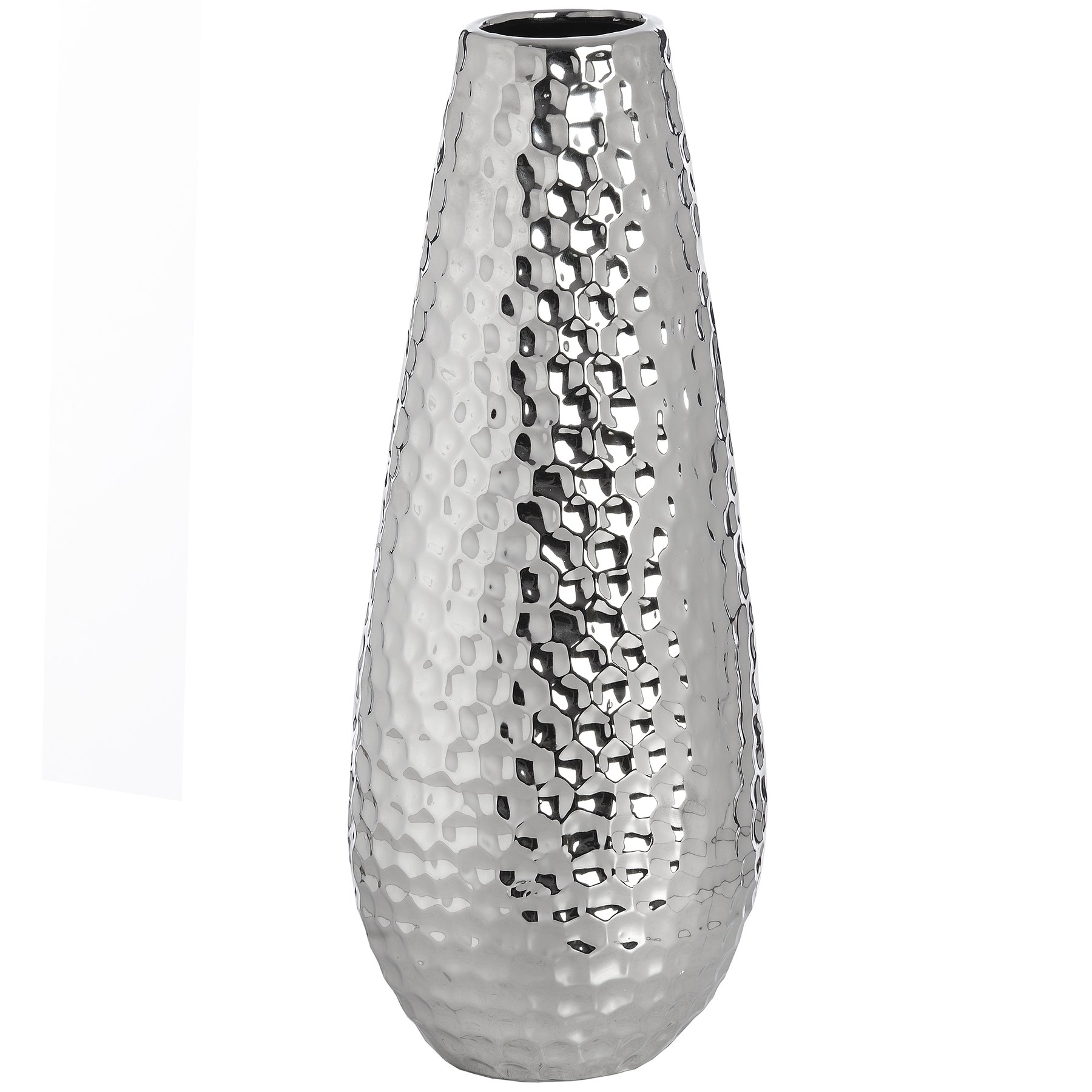 Large Silver Ceramic Bulb Vase in Dimple Effect