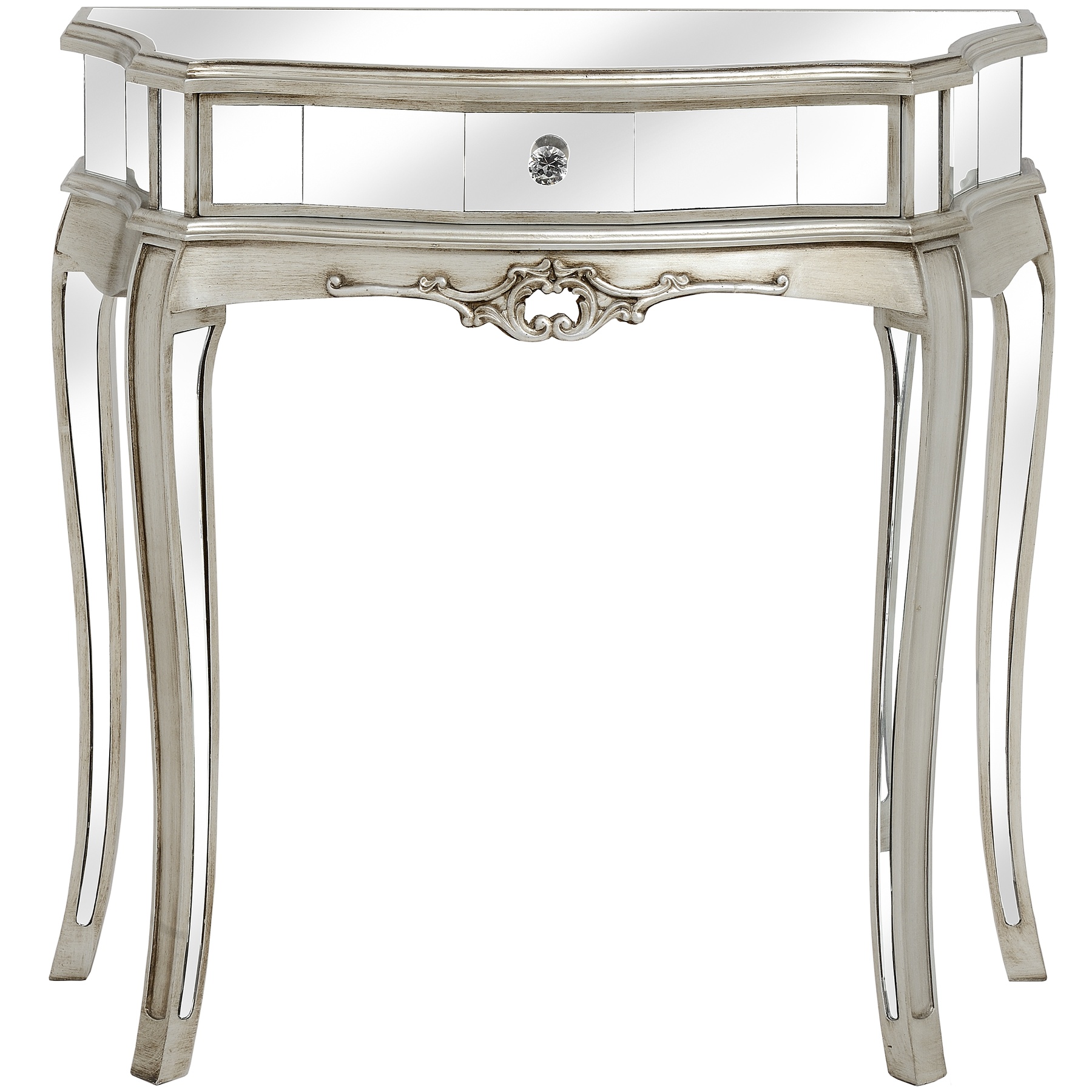 Argente Mirrored One Drawer Half Moon Console From Hill Interiors
