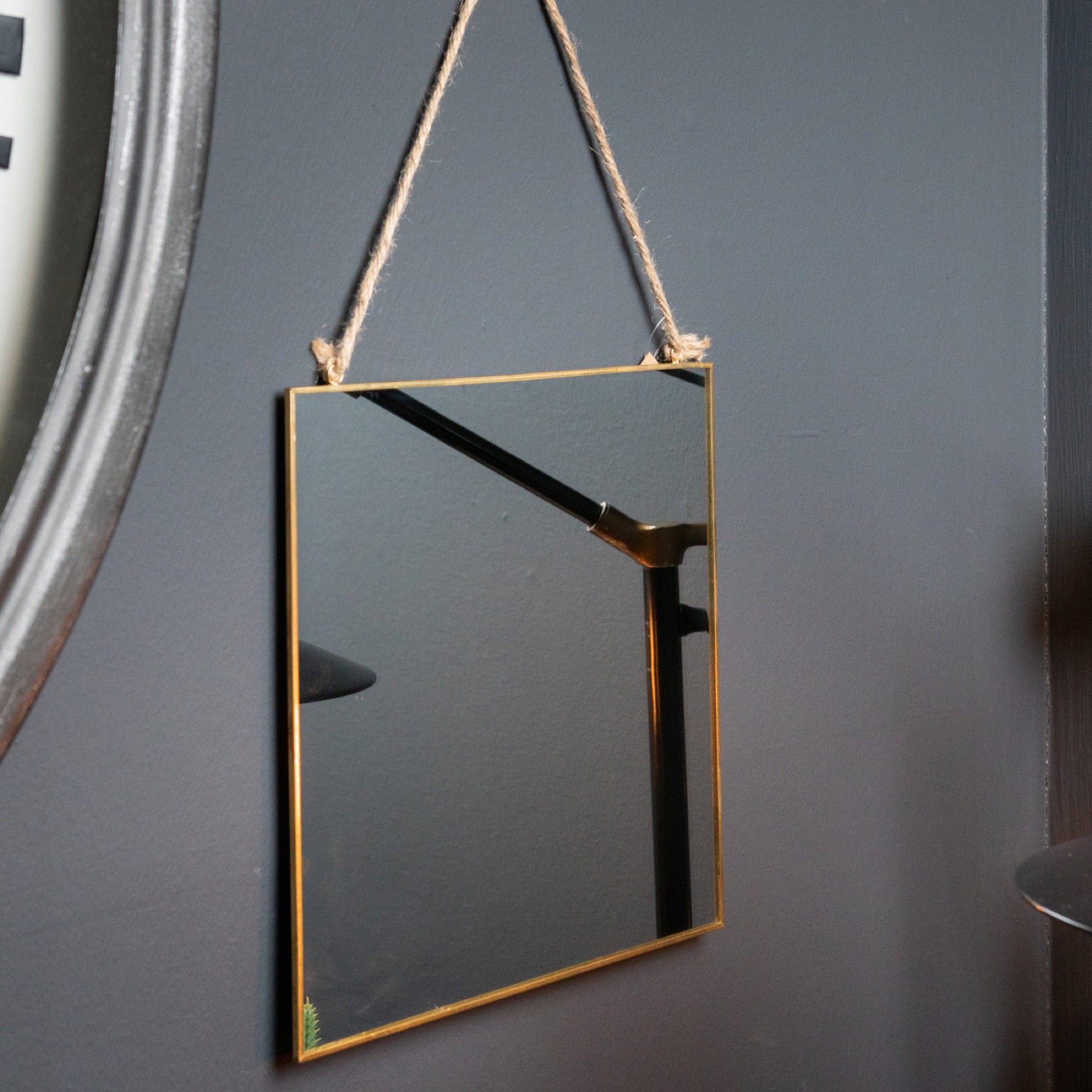 Gold Edged Square Hanging Wall Mirror - Image 3