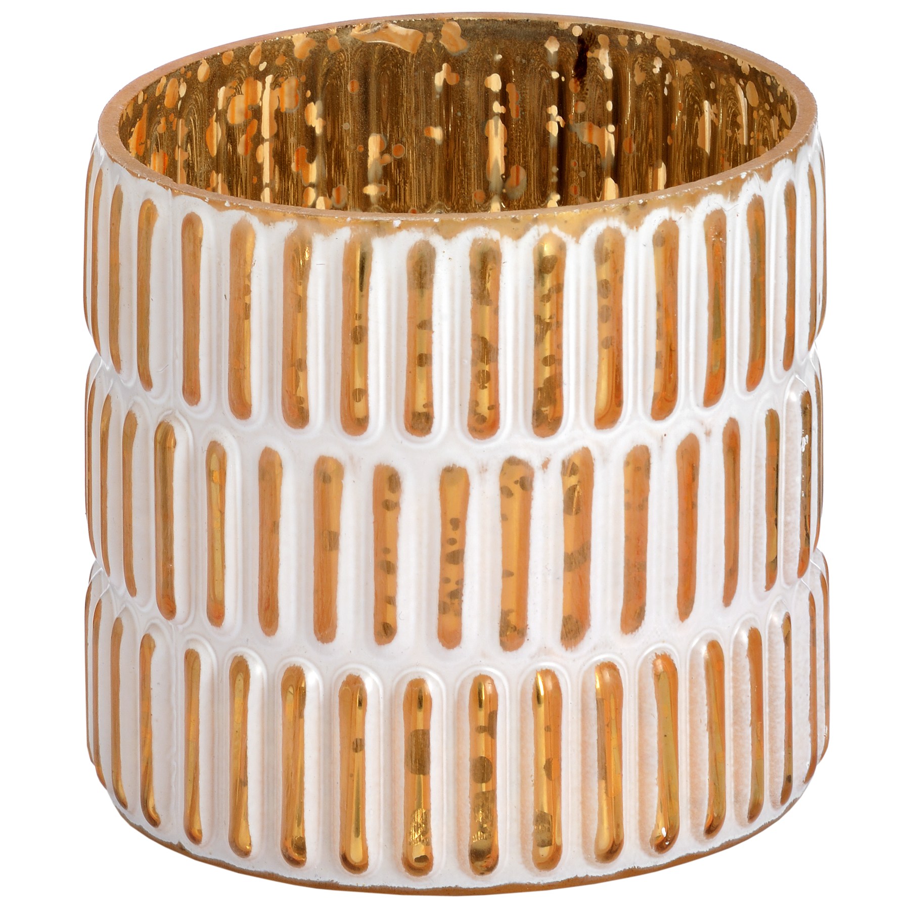 Small gold and white patterned tea light holder From Hill Interiors