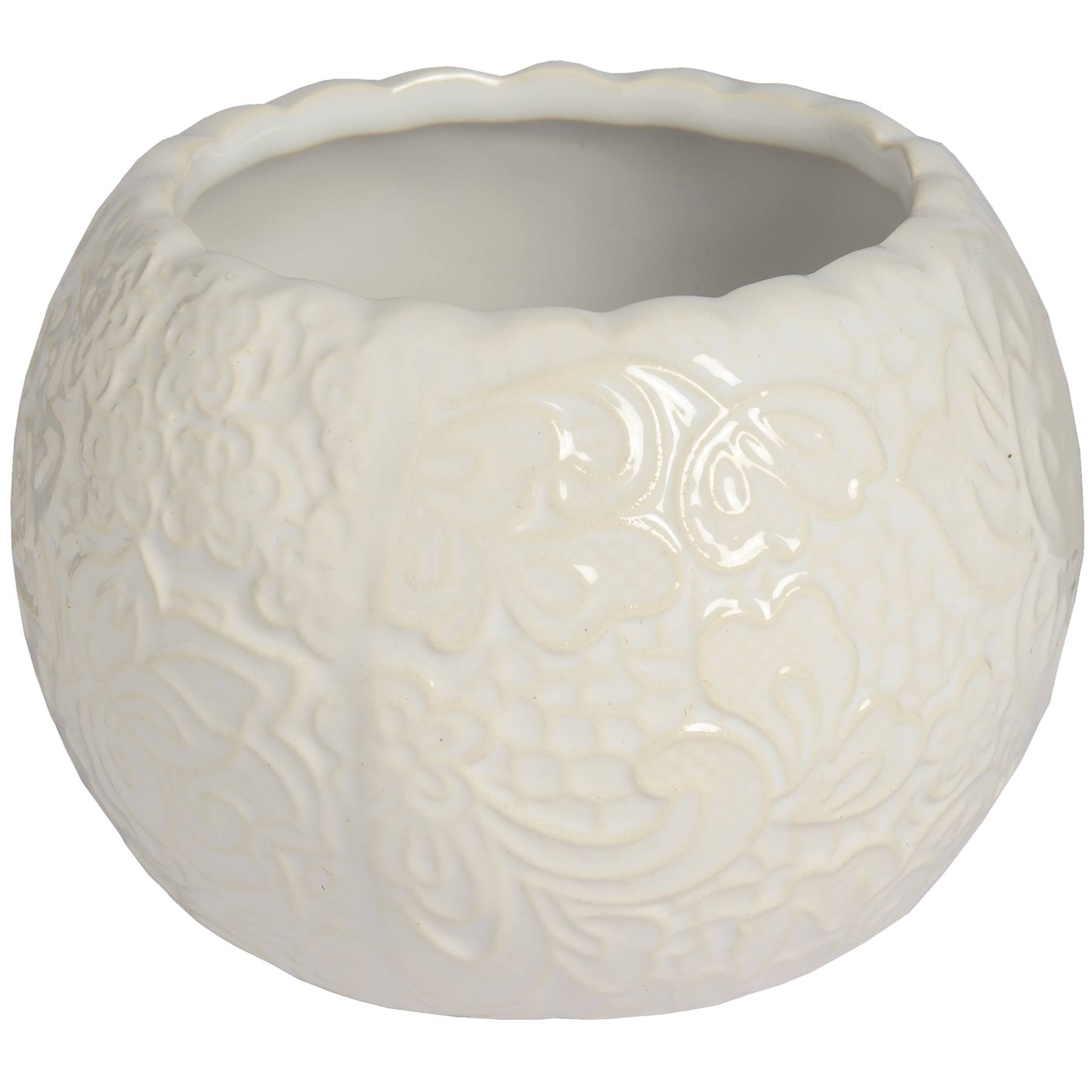 Ceramic Round Lace Detail Tea Light Holder In White From Hill Interiors