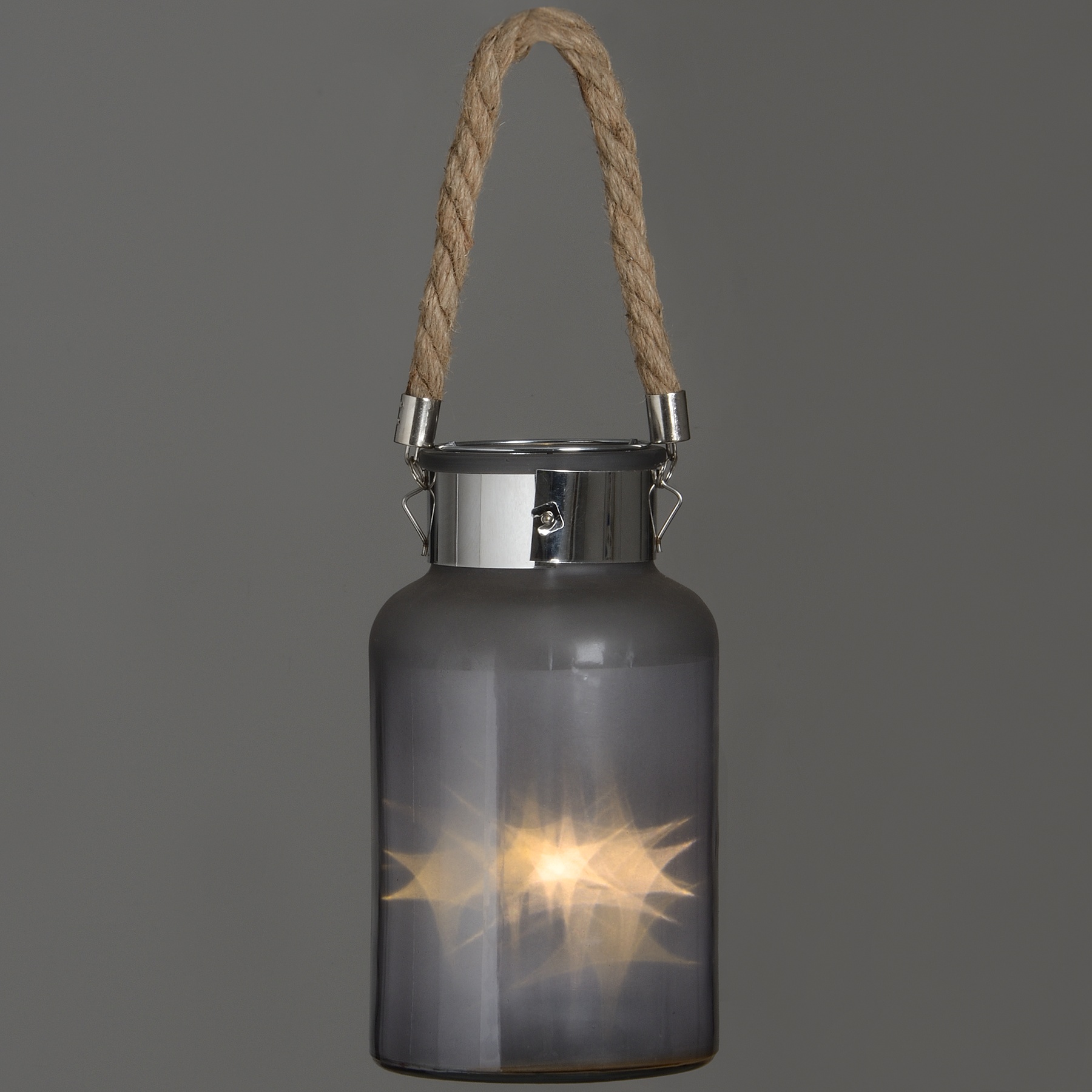 Frosted Glass Lantern with Rope Detail and Interior LED - Image 2