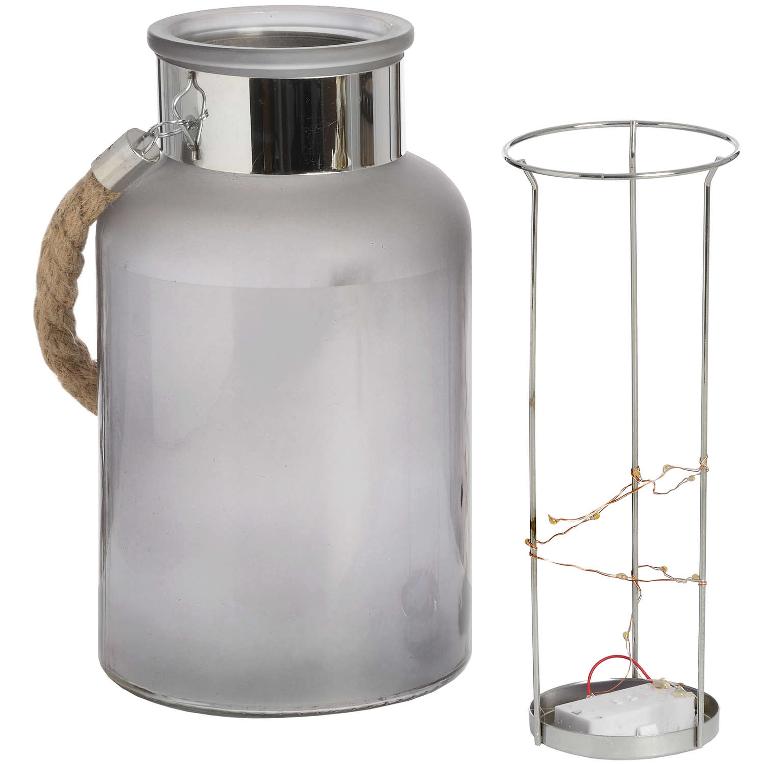 Frosted Glass Lantern with Rope Detail and Interior LED - Image 3