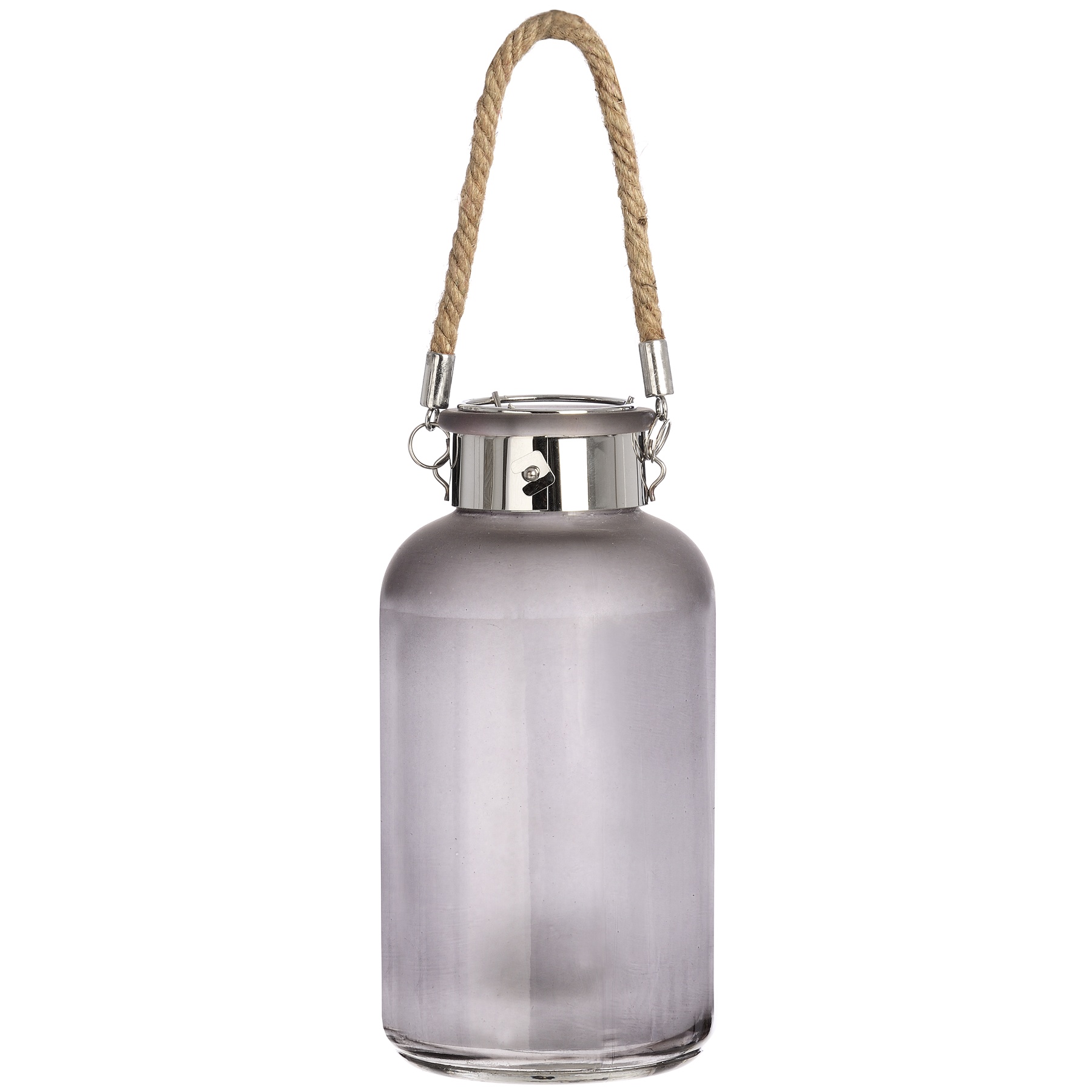 Frosted Grey Glass Lantern with Rope Detail and LED - Image 1