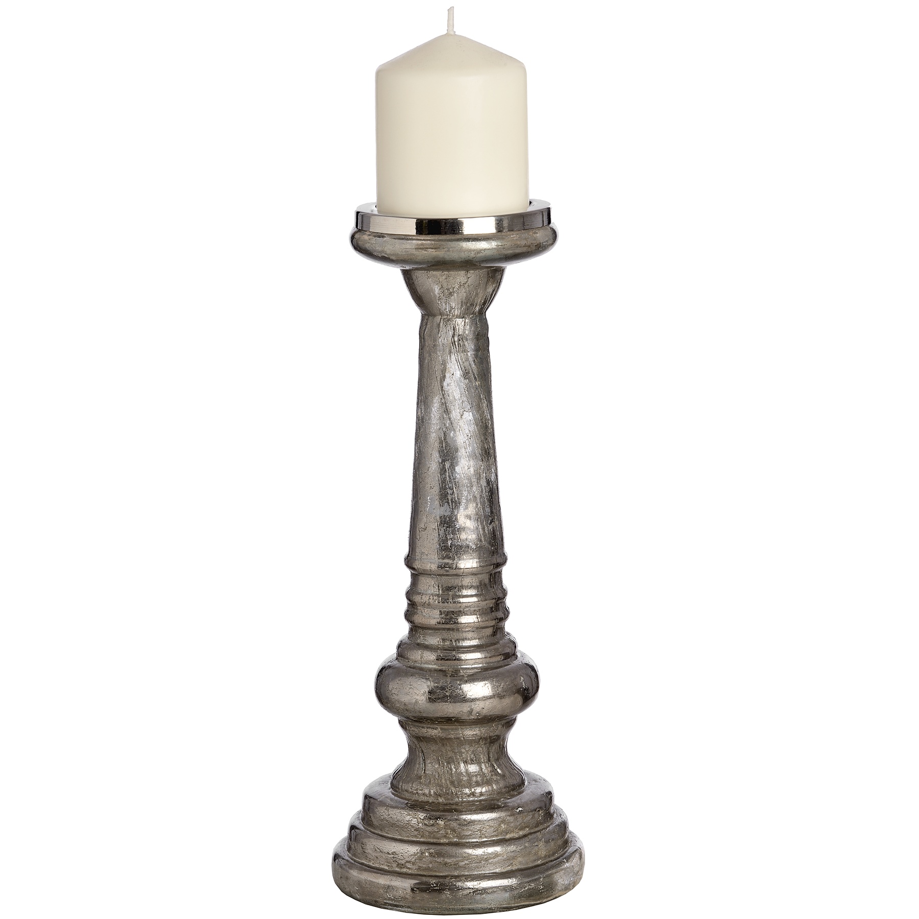 Antique Silver Mercury Glass Candle Stand Wholesale by Hill Interiors