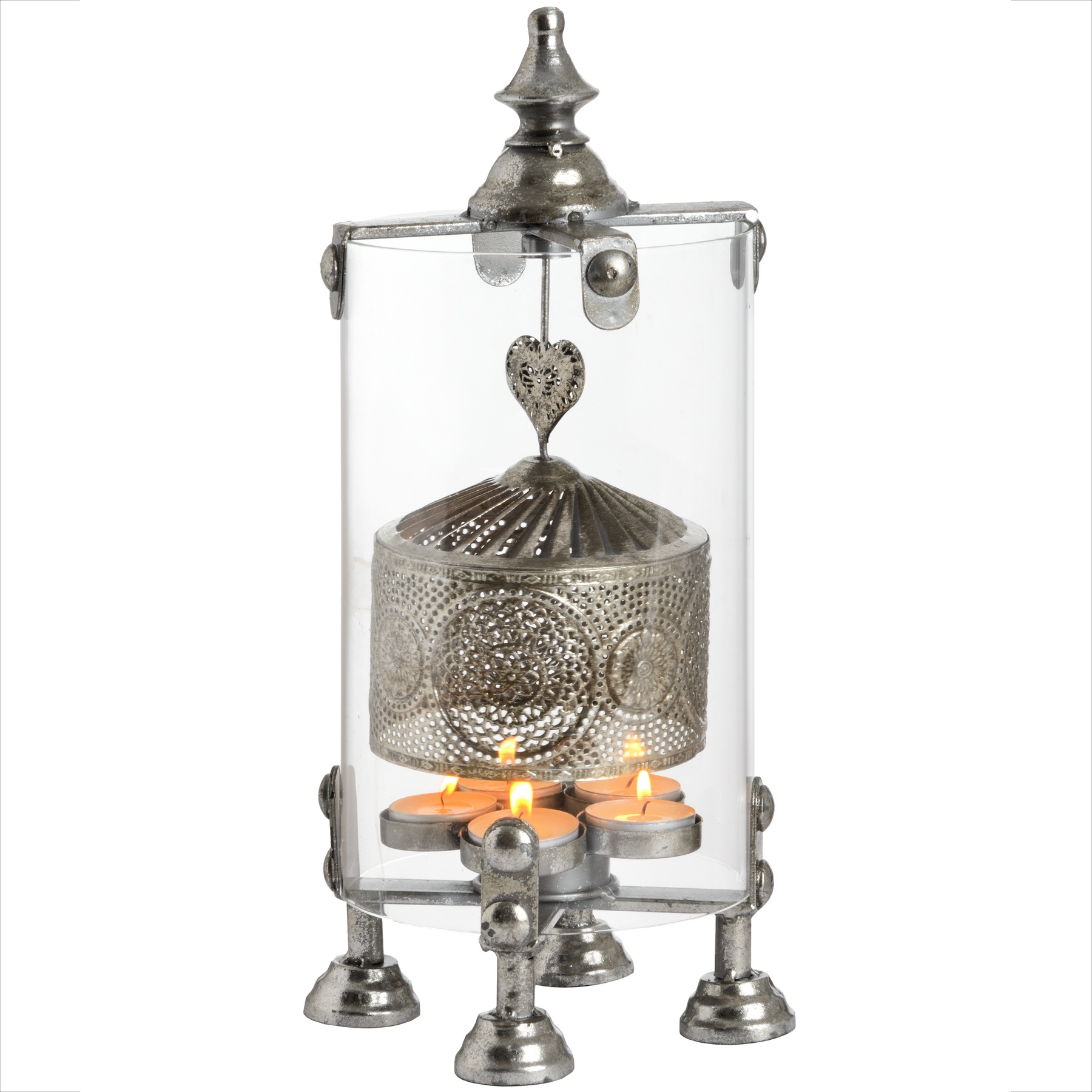 Antique Silver Heart Lantern Spinner - Image 1