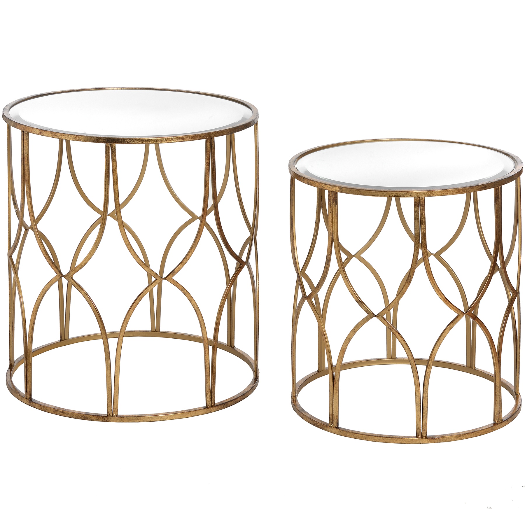 Set Of Two Lattice Detail Gold Side Tables - Image 1