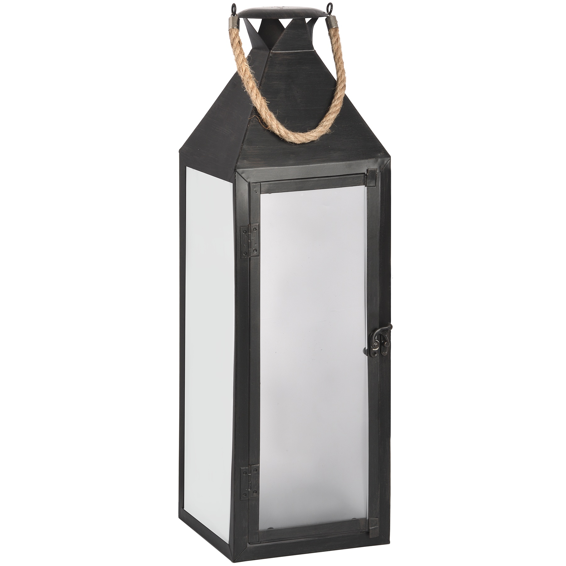 Large Glazed Black LED Lantern with Rope Handle From Hill Interiors