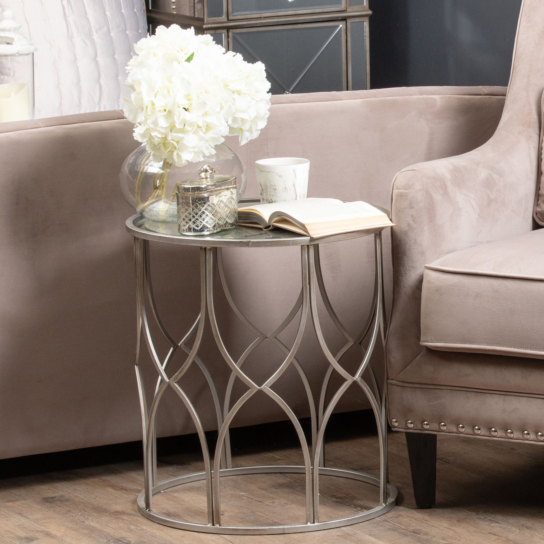 Set Of Two Lattice Detail Silver Side Table - Image 5