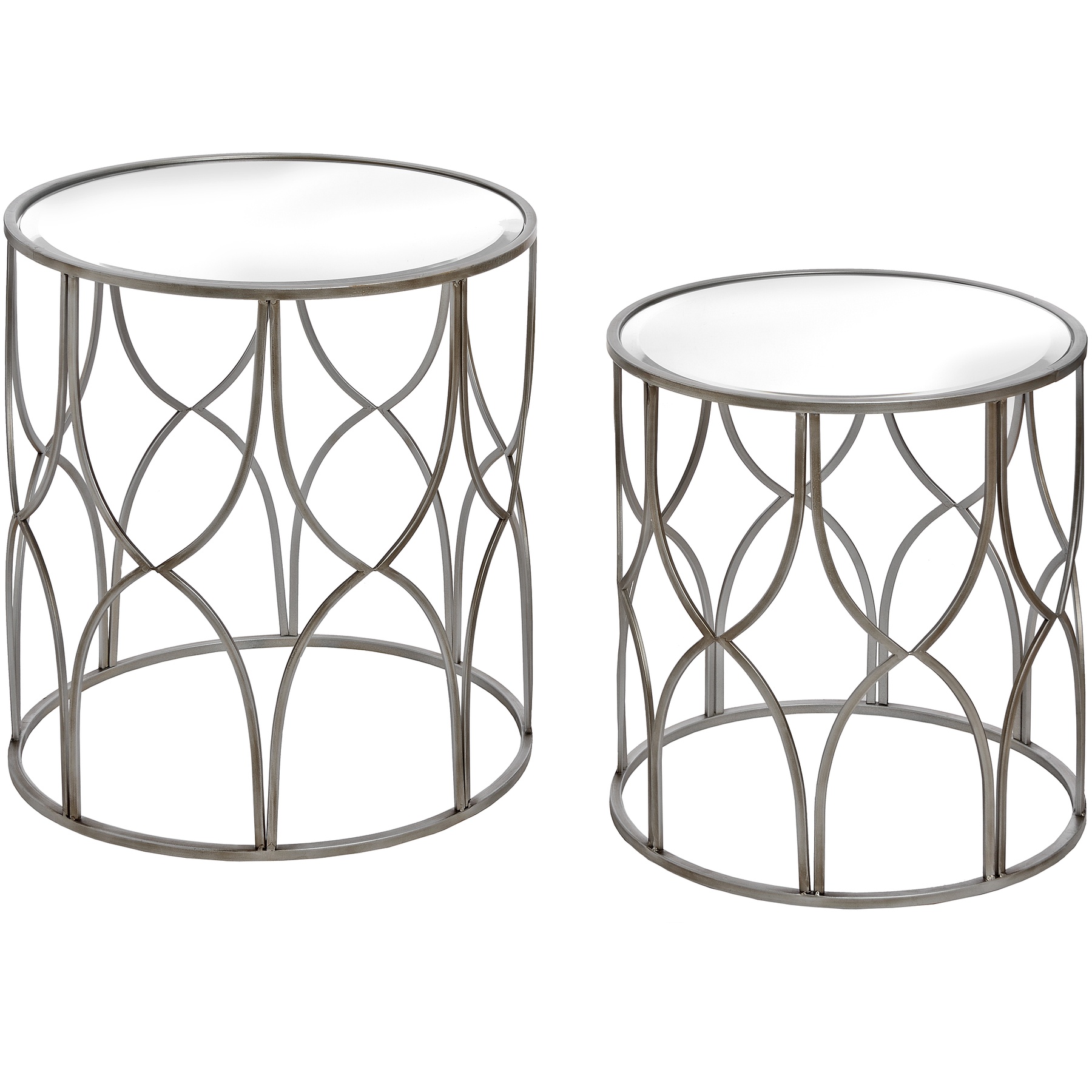 Set Of Two Lattice Detail Silver Side Table - Image 1