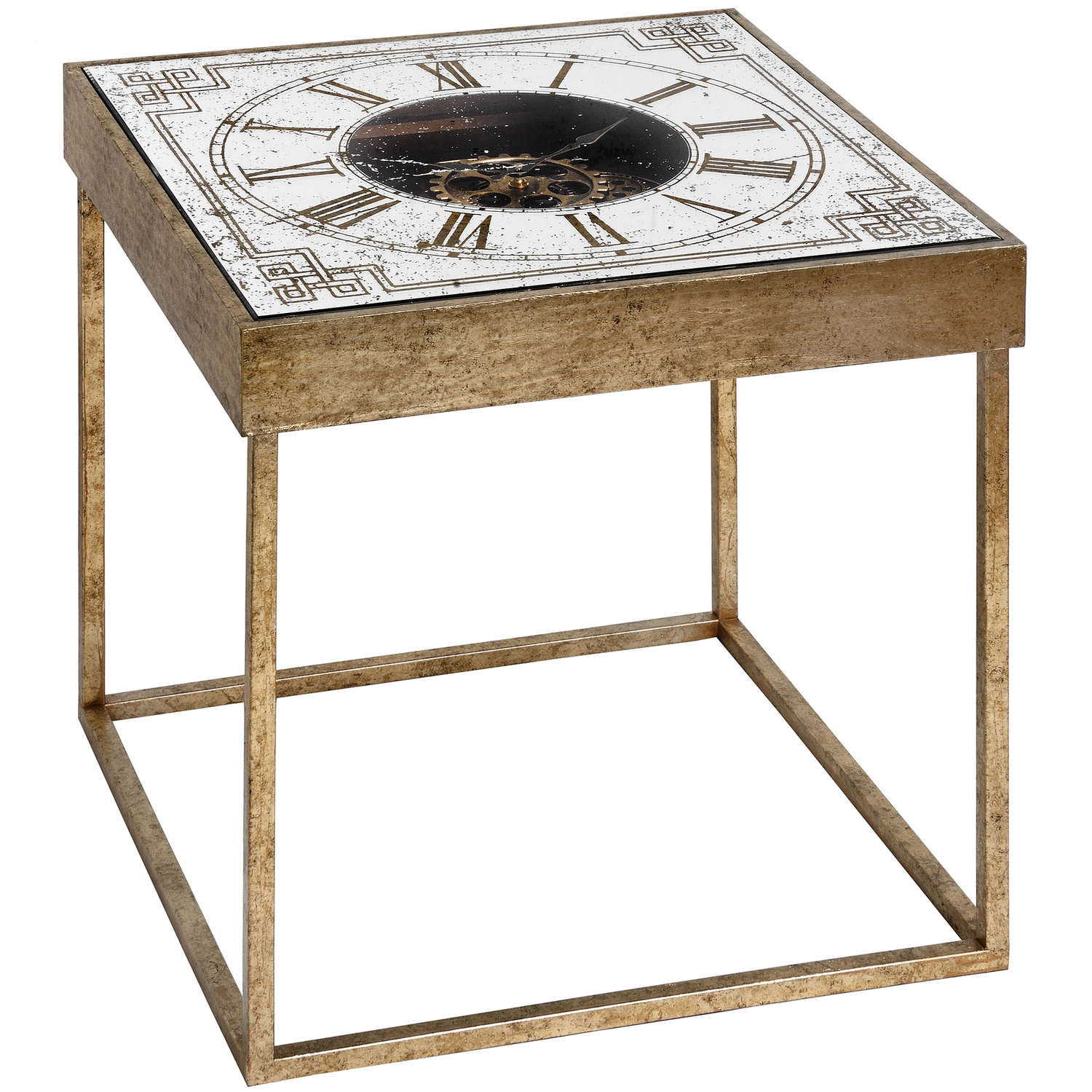 Mirrored Square Framed Clock Table With Moving Mechanism - Image 1